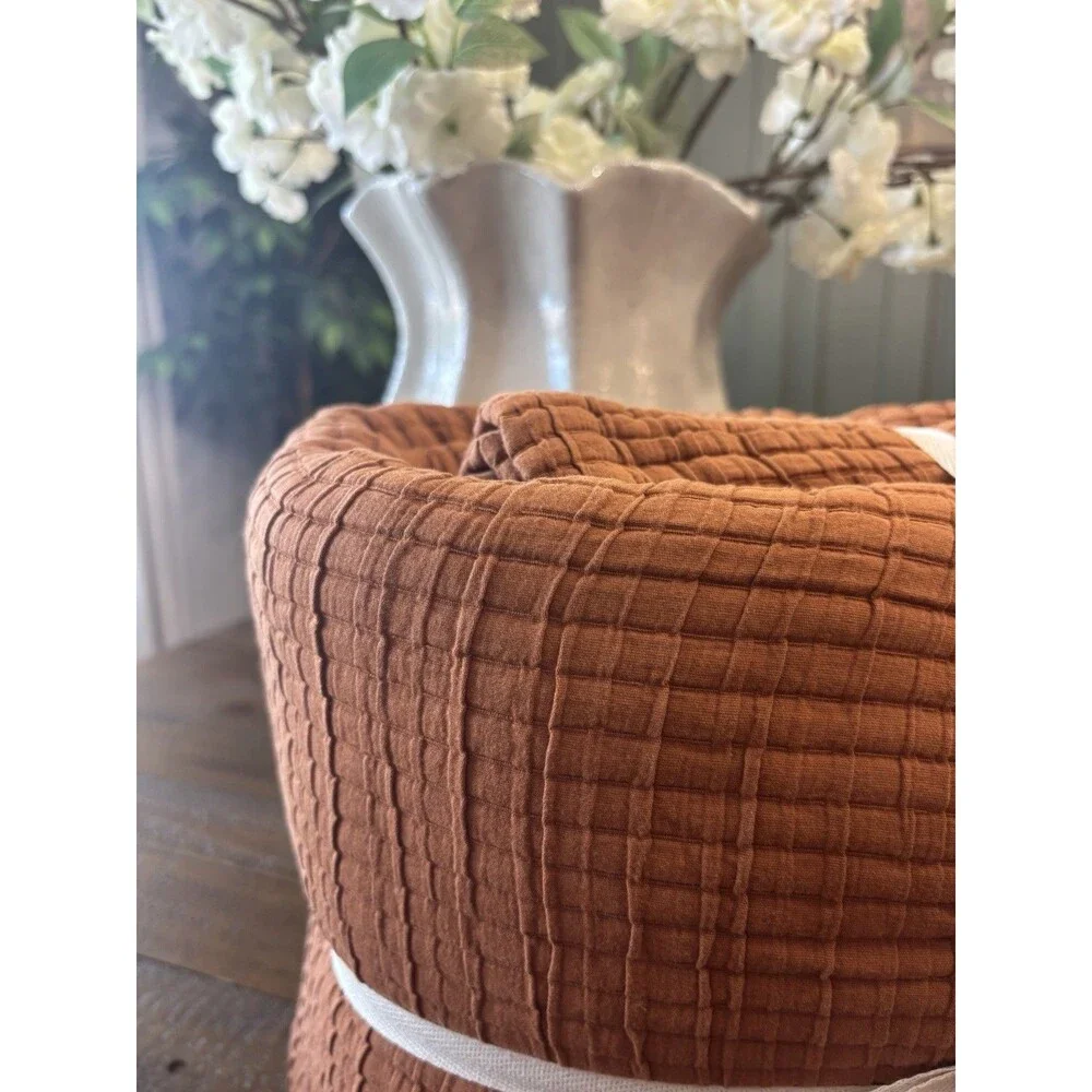 Quince Organic Ribbed Cotton Coverlet Set Full Queen Terracotta Hard to Find